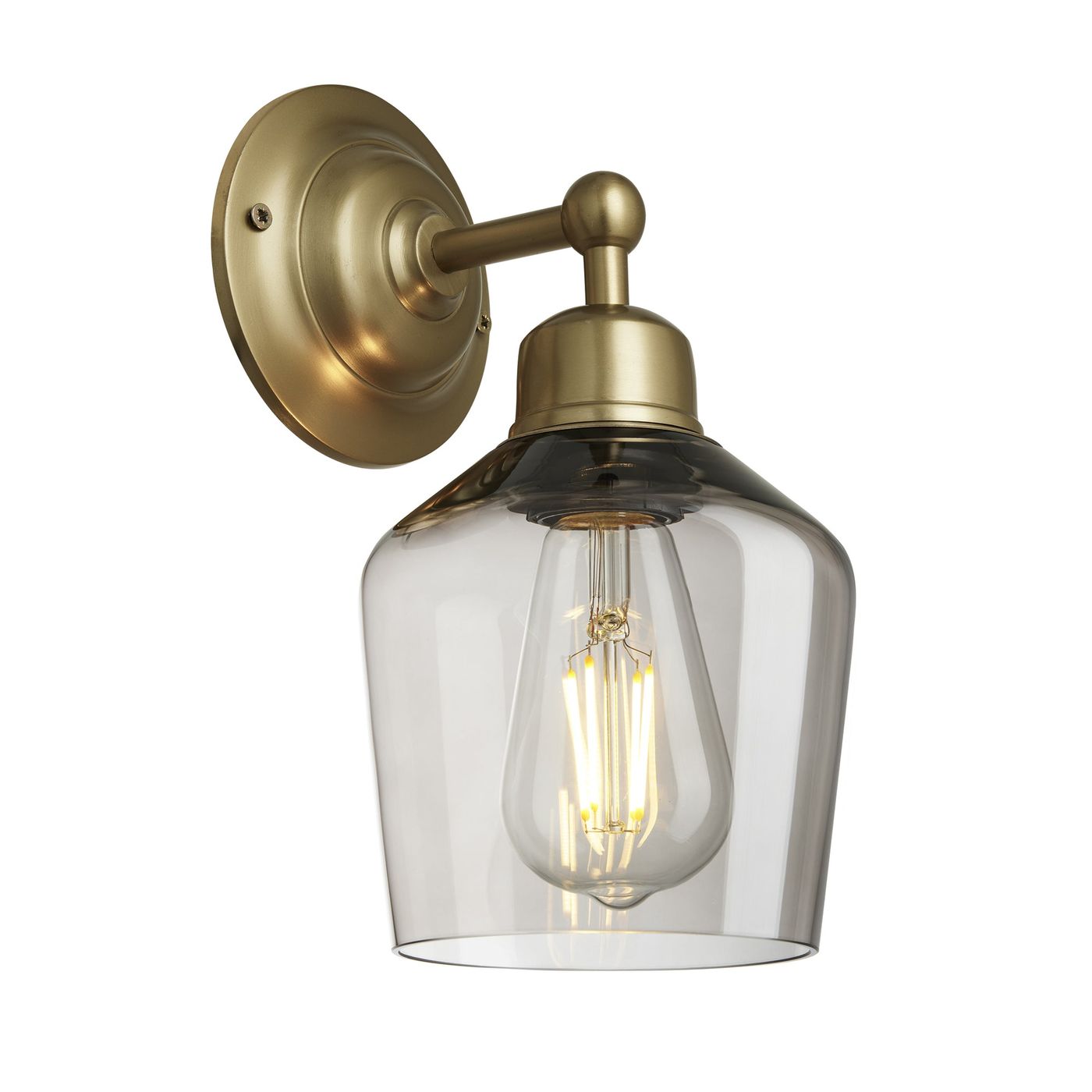Orlando Smoked Glass Schoolhouse Wall Light in 5.5 Inch Mocha Finish with Brass Holder