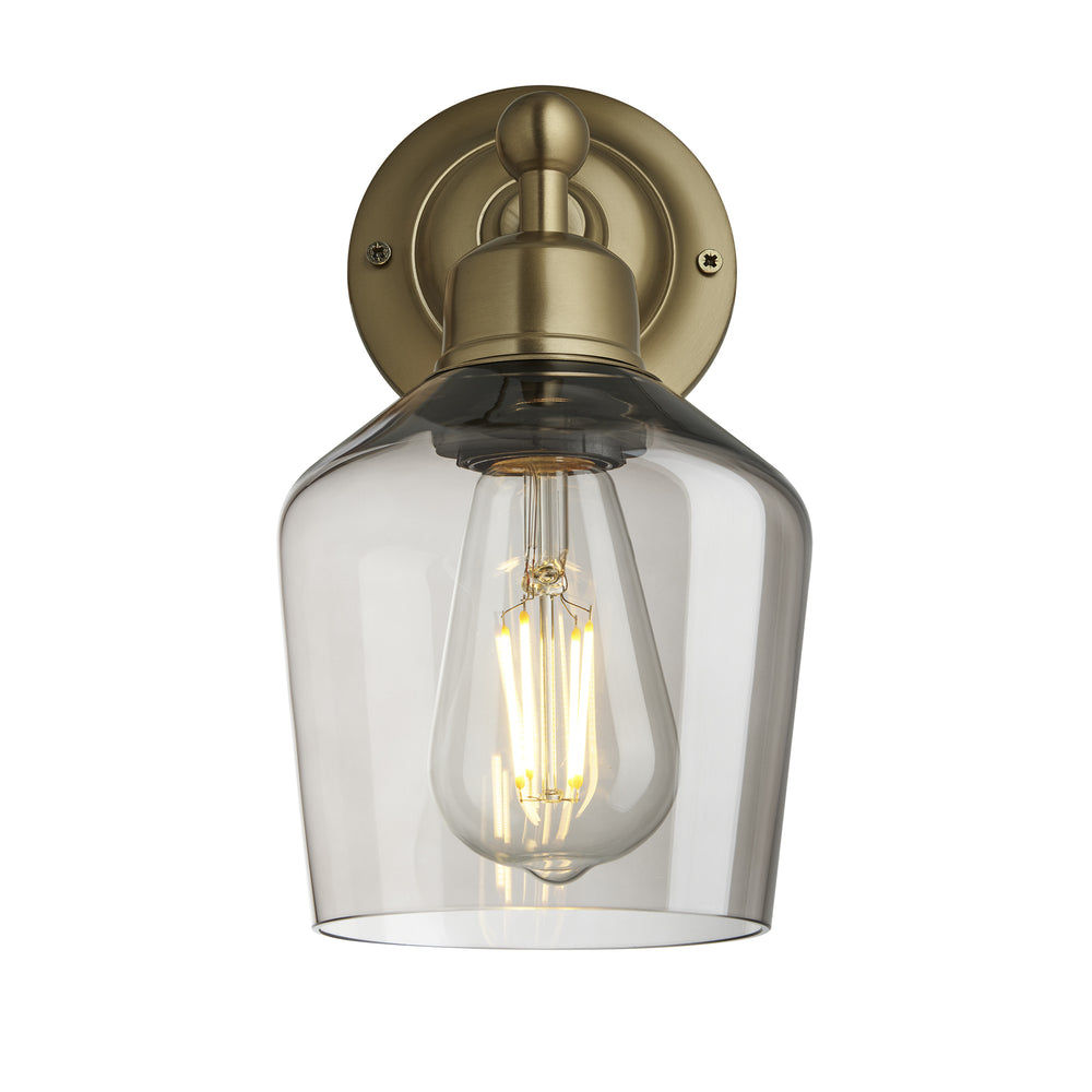 Orlando Smoked Glass Schoolhouse Wall Light in 5.5 Inch Mocha Finish with Brass Holder