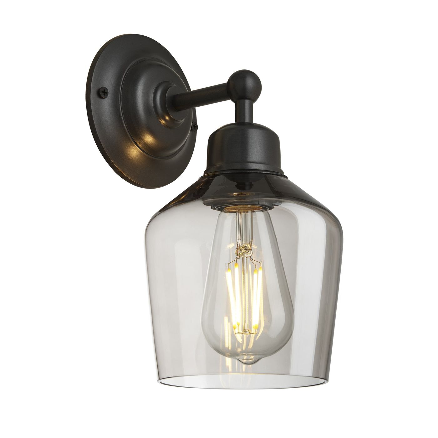 Orlando Smoked Glass Schoolhouse Wall Light in 5.5 Inch Mocha Finish with Pewter Holder