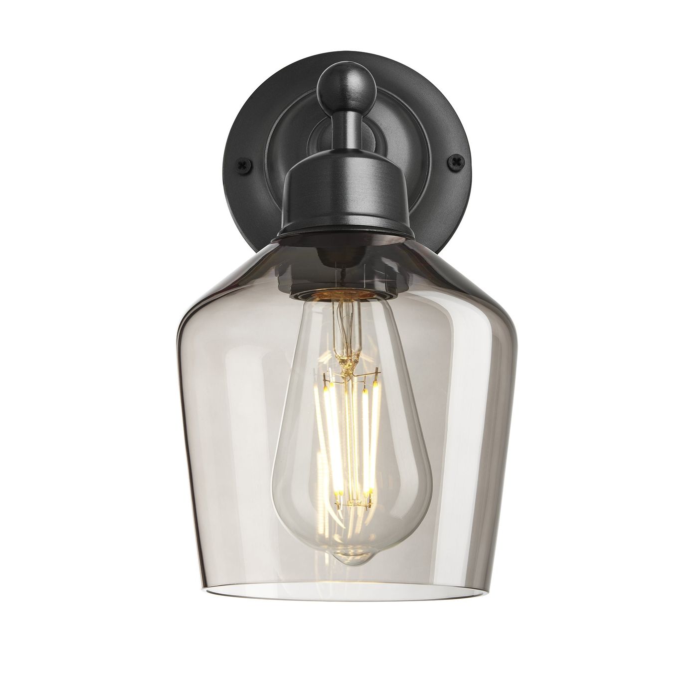 Orlando Smoked Glass Schoolhouse Wall Light in 5.5 Inch Mocha Finish with Pewter Holder