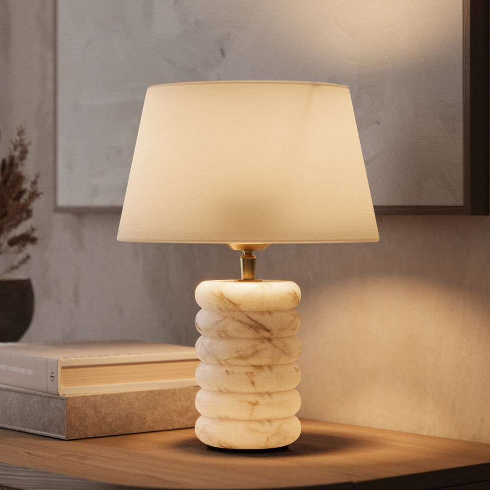Alabaster Dual Lit Table Lamp Light  with Natural Cotton Medium Empire Shade, product code is  AL-DUTL-EM-M-NC