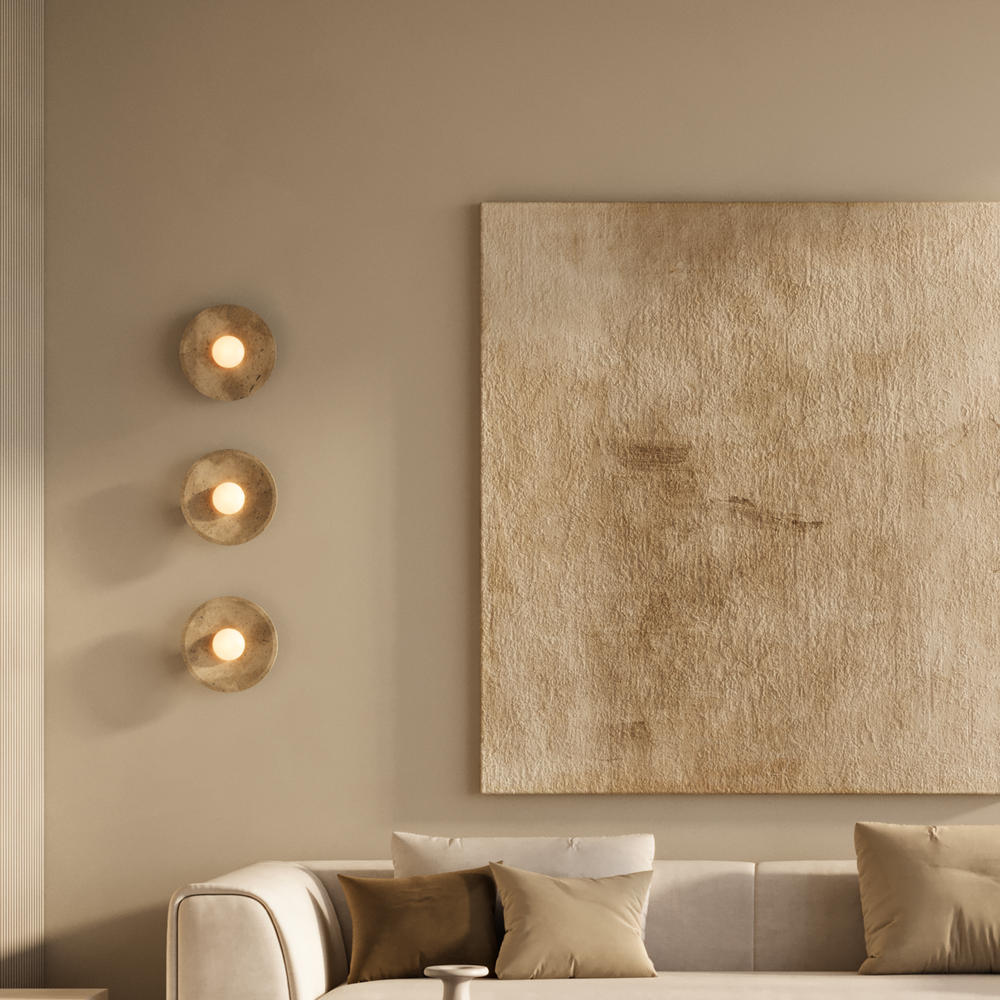 Travertine & Alabaster Diffuser Wall Light in 10 inch in Natural, Product Code TR-AL-WL10-N