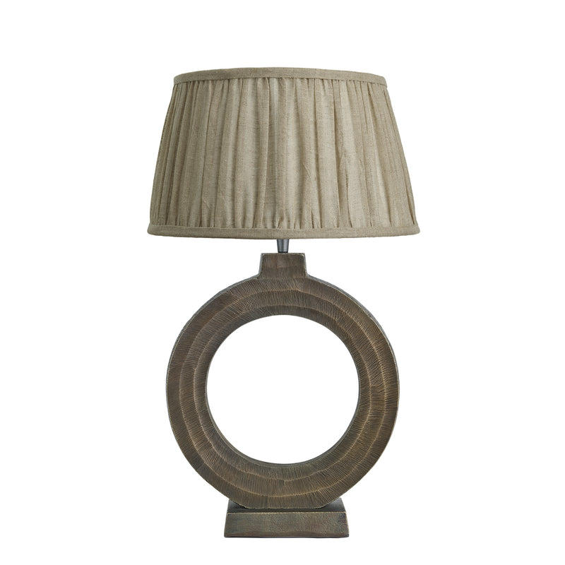 Ornate Circle Table Lamp in Brass with Pure Linen Pleated Lampshade