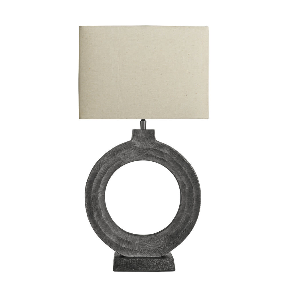 Ornate Circle Table Lamp - Pewter