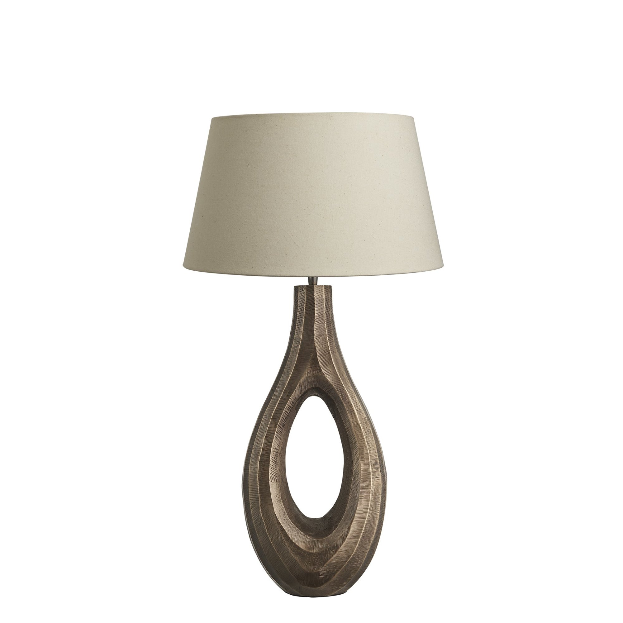 Ornate Ellipse Table Lamp in Brass with Natural Cotton Empire Shade