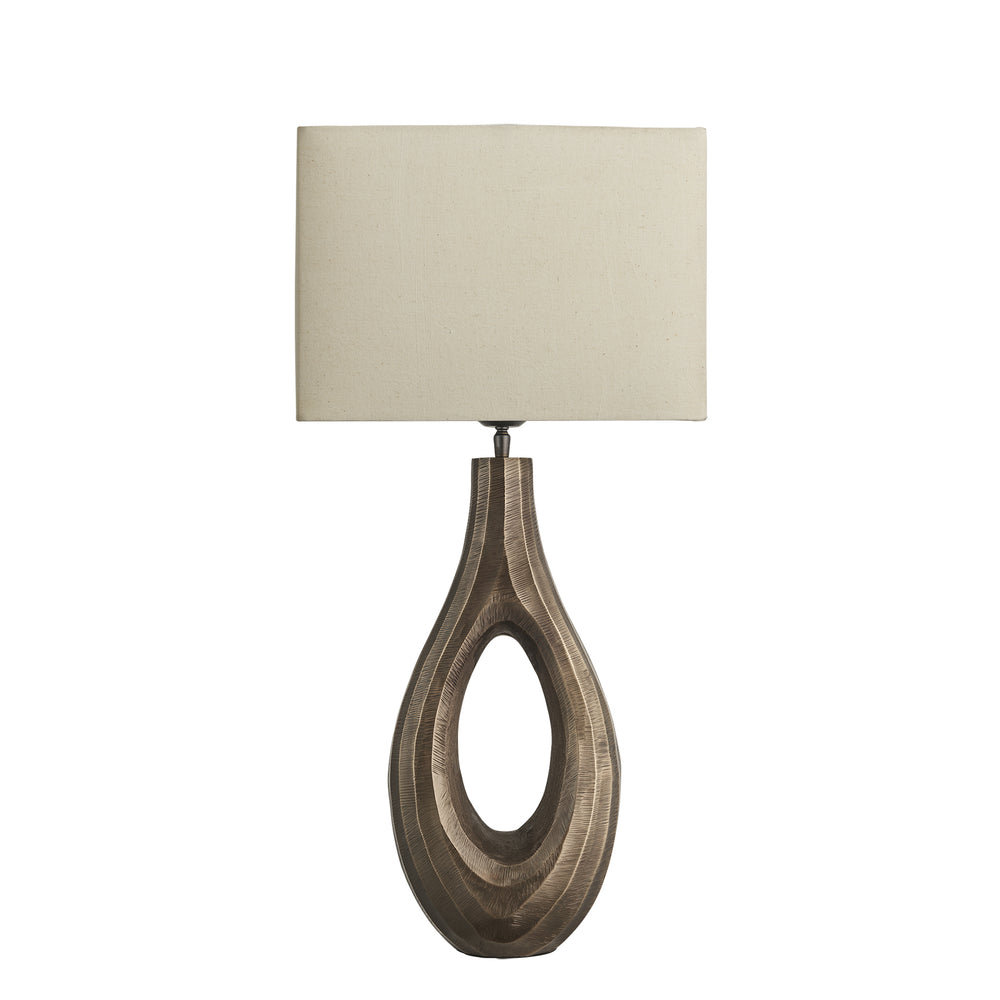 Ornate Ellipse Table Lamp in Brass with Natural Cotton Rectangle Shade