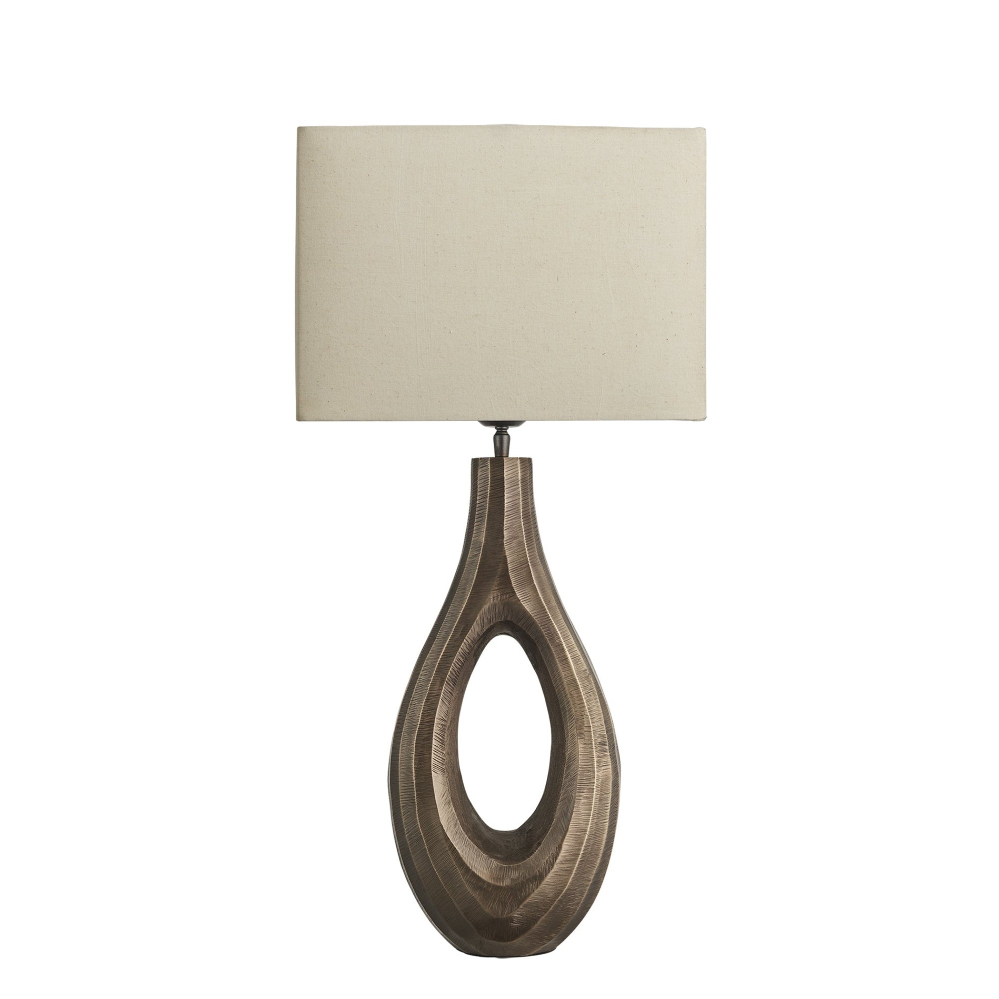 Ornate Ellipse Table Lamp in Brass with Natural Cotton Rectangle Shade