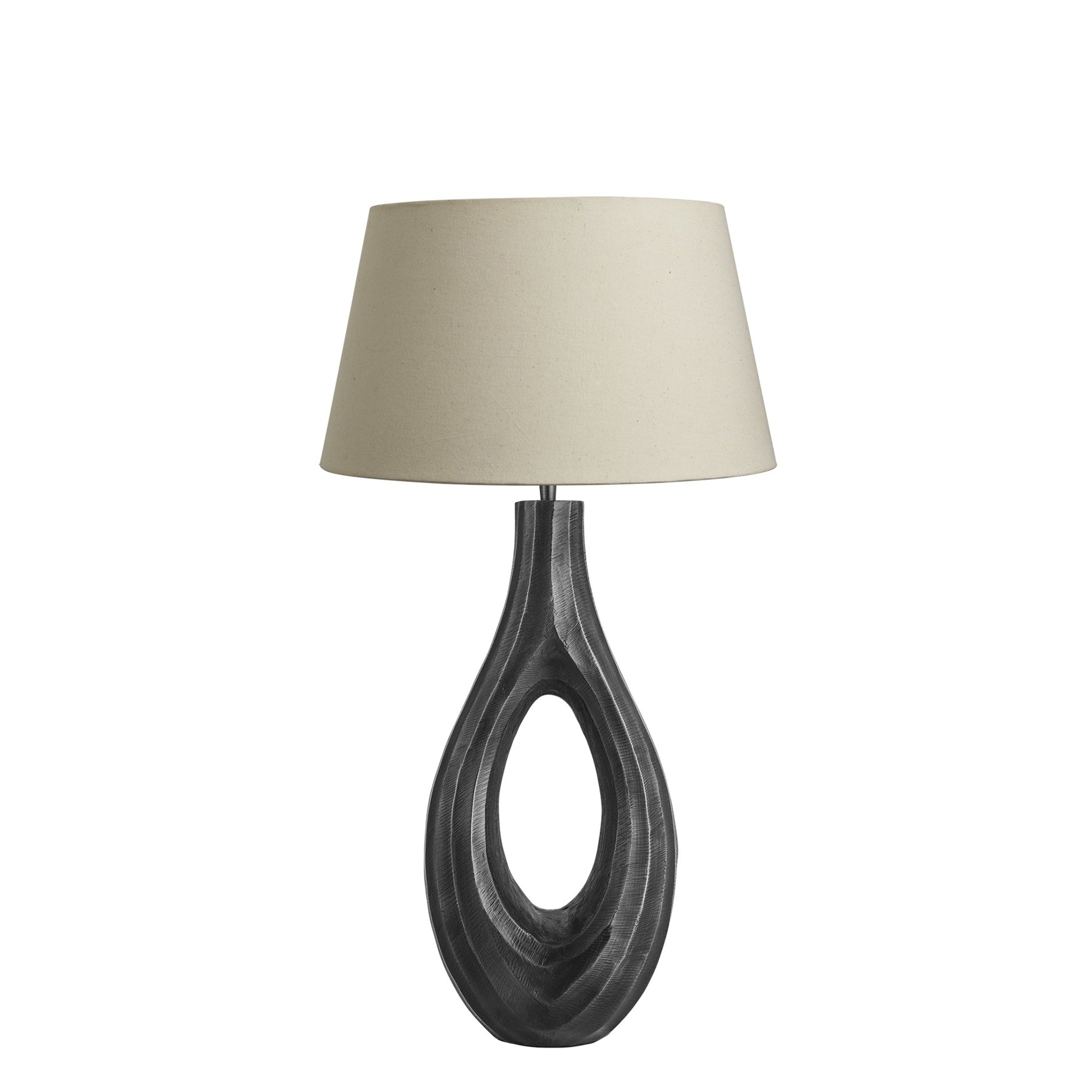 Ornate Ellipse Table Lamp in Pewter with Natural Cotton Empire Lampshade