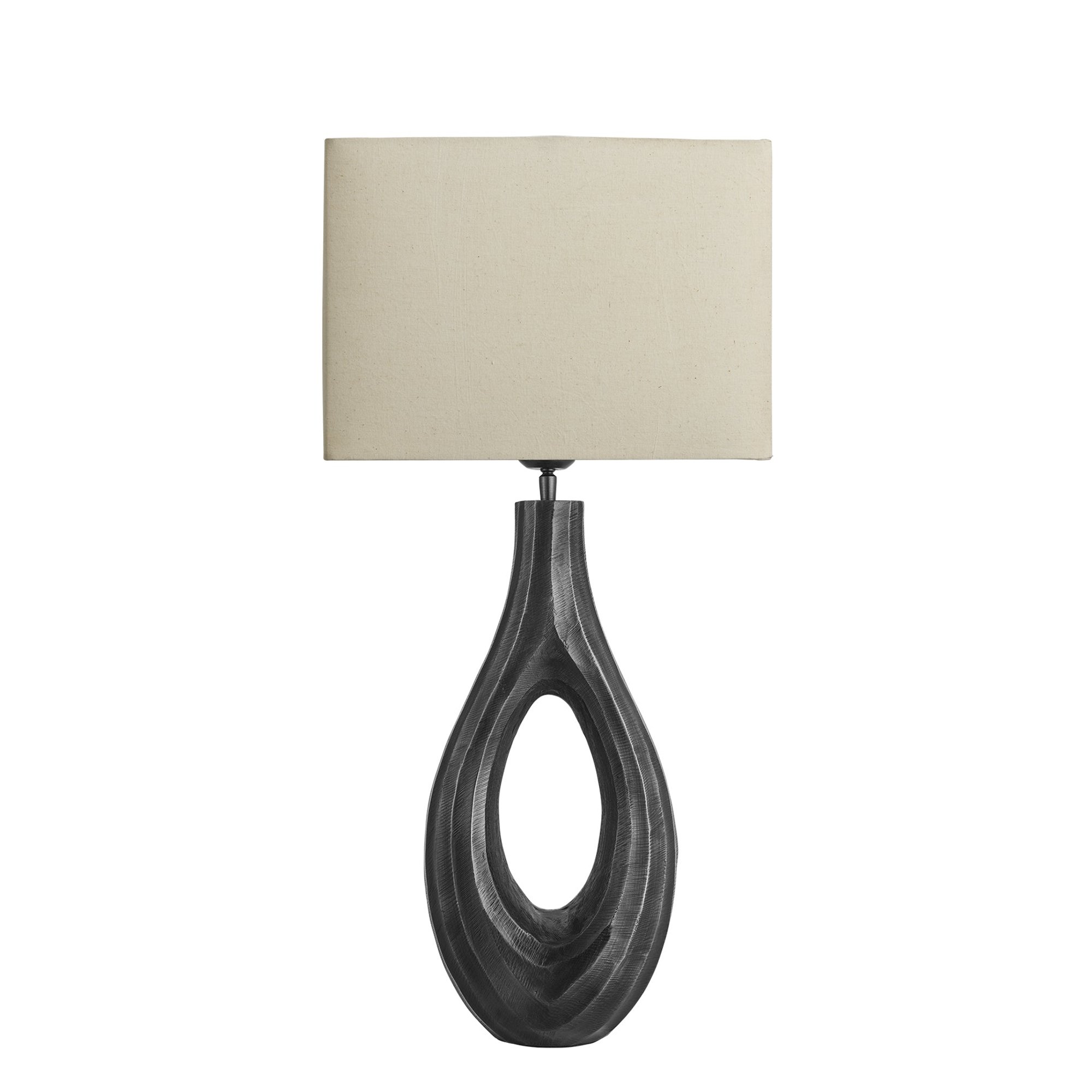 Ornate Ellipse Table Lamp in Pewter with Natural Cotton Rectangle Lampshade