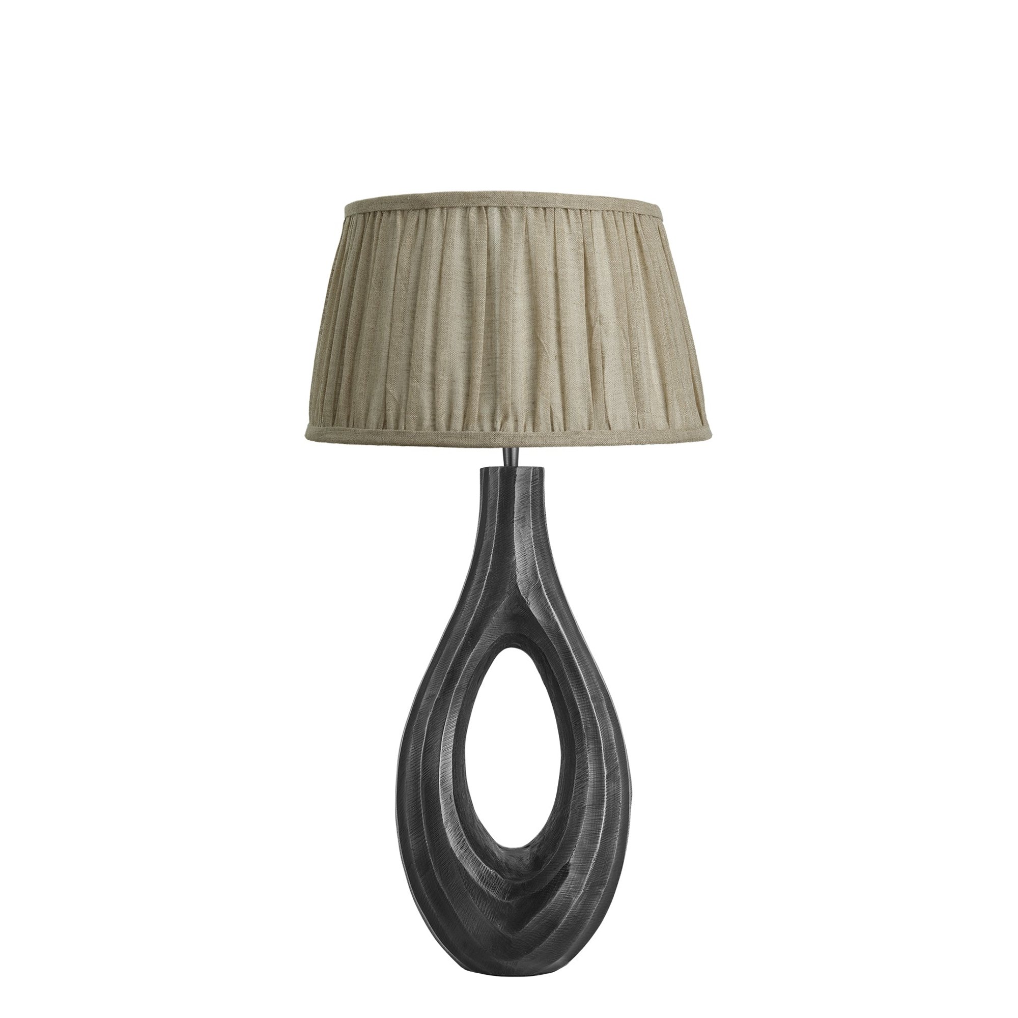 Ornate Ellipse Table Lamp in Pewter with Linen Pleated Lampshade