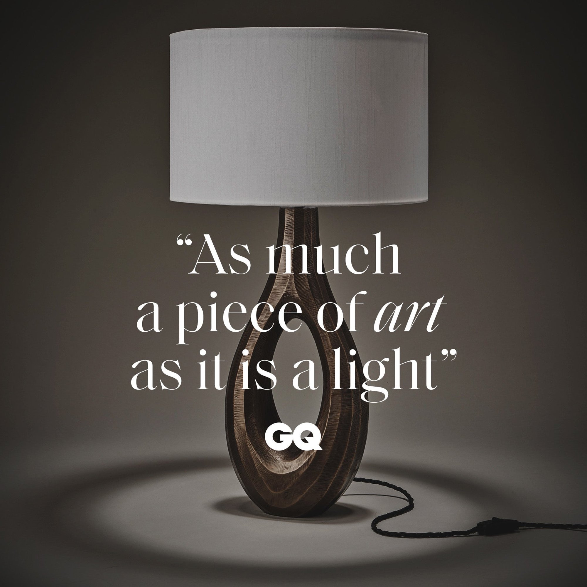 Ornate Ellipse Table Lamp in Brass with Natural Cotton Drum Shade
