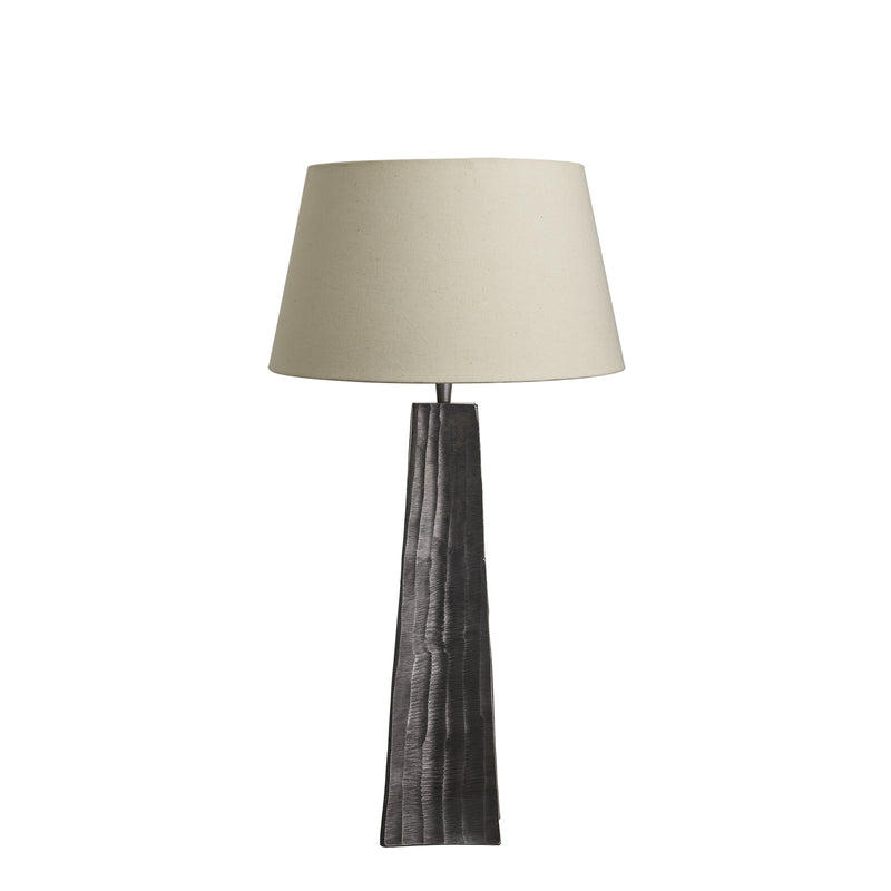 Ornate Obelisk Table Lamp in Pewter with Natural Cotton Empire Shade