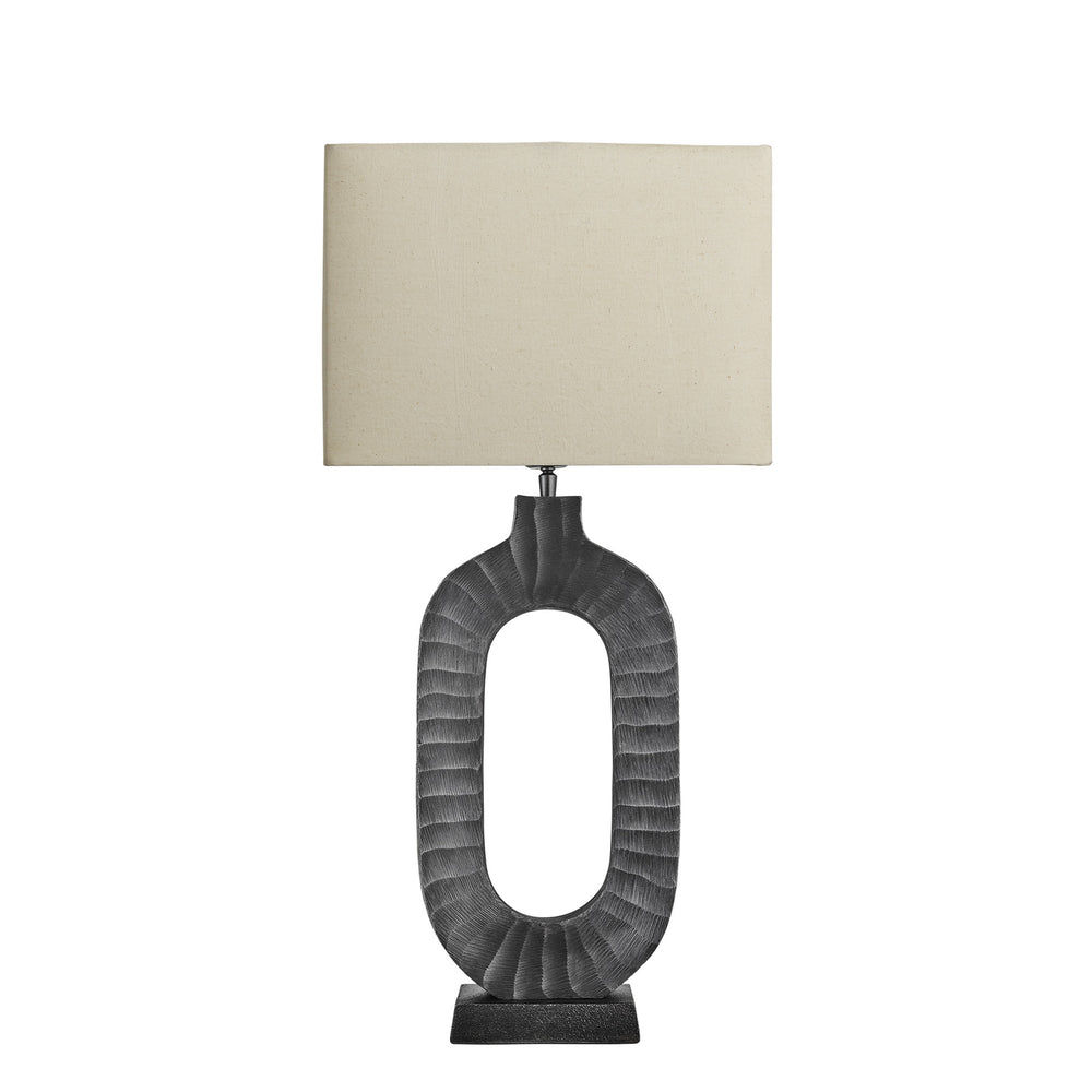Ornate Oval Table Lamp - Pewter