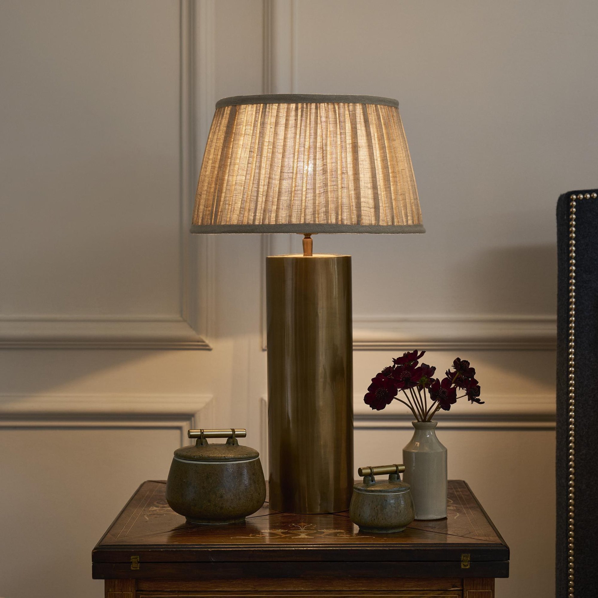 Pillar Cylinder Table Lamp - Brass - in situ 2