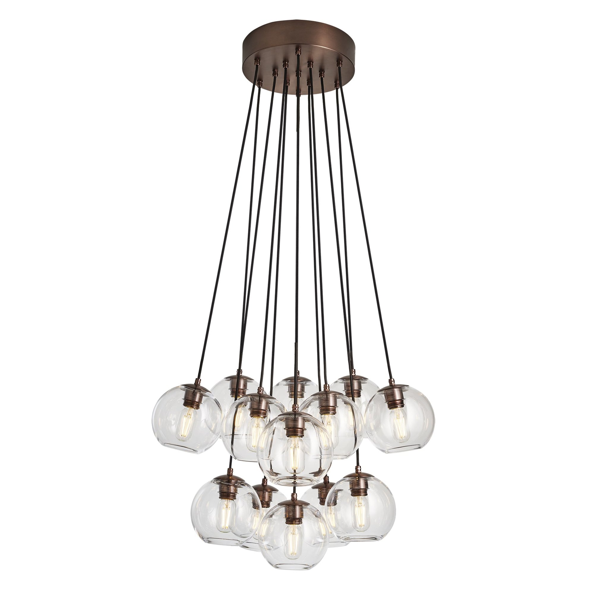 Preston Clear Glass Globe 13 Wire Cluster Lights in 7 Inch with Bronze Holder
