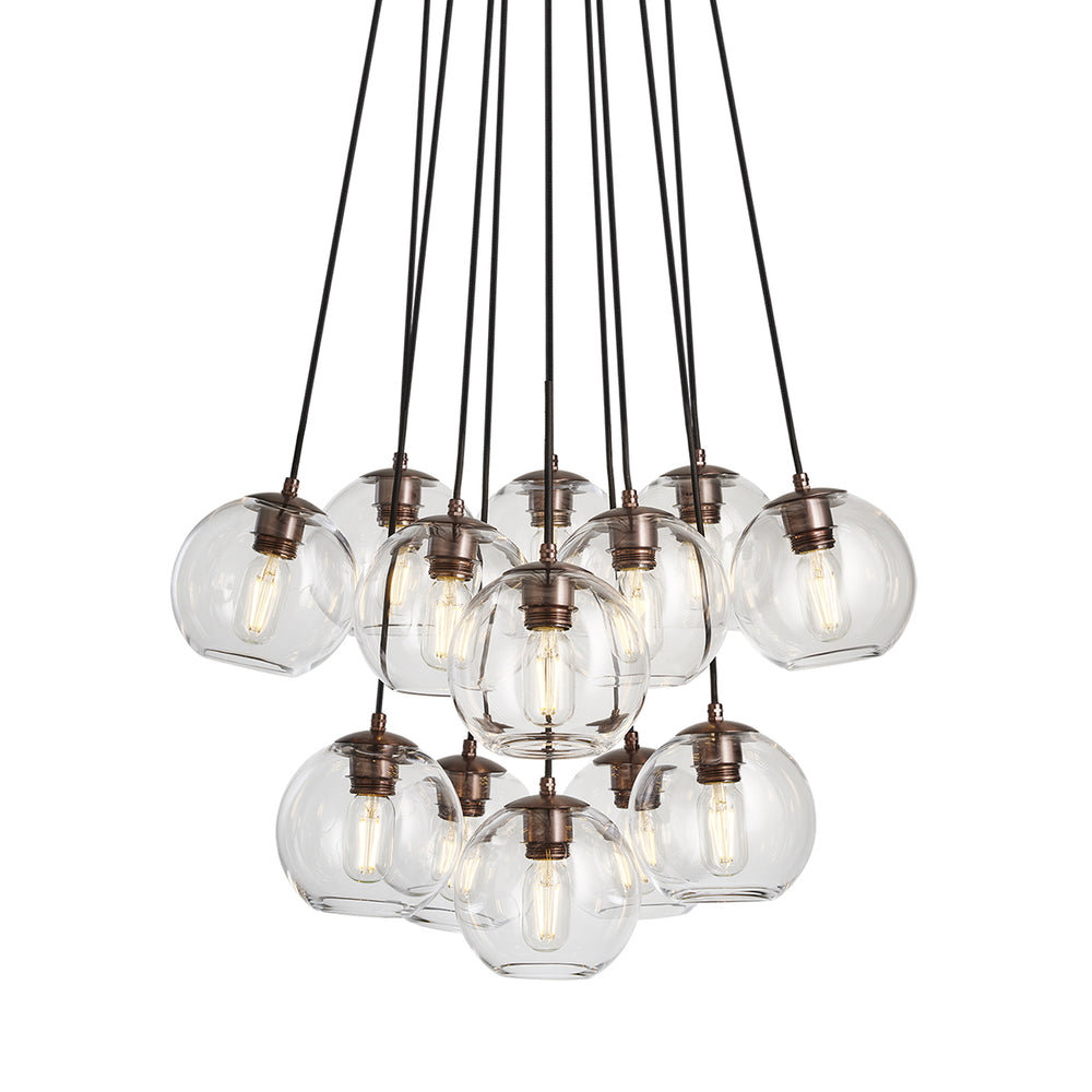 Preston Clear Glass Globe 13 Wire Cluster Lights in 7 Inch with Bronze Holder