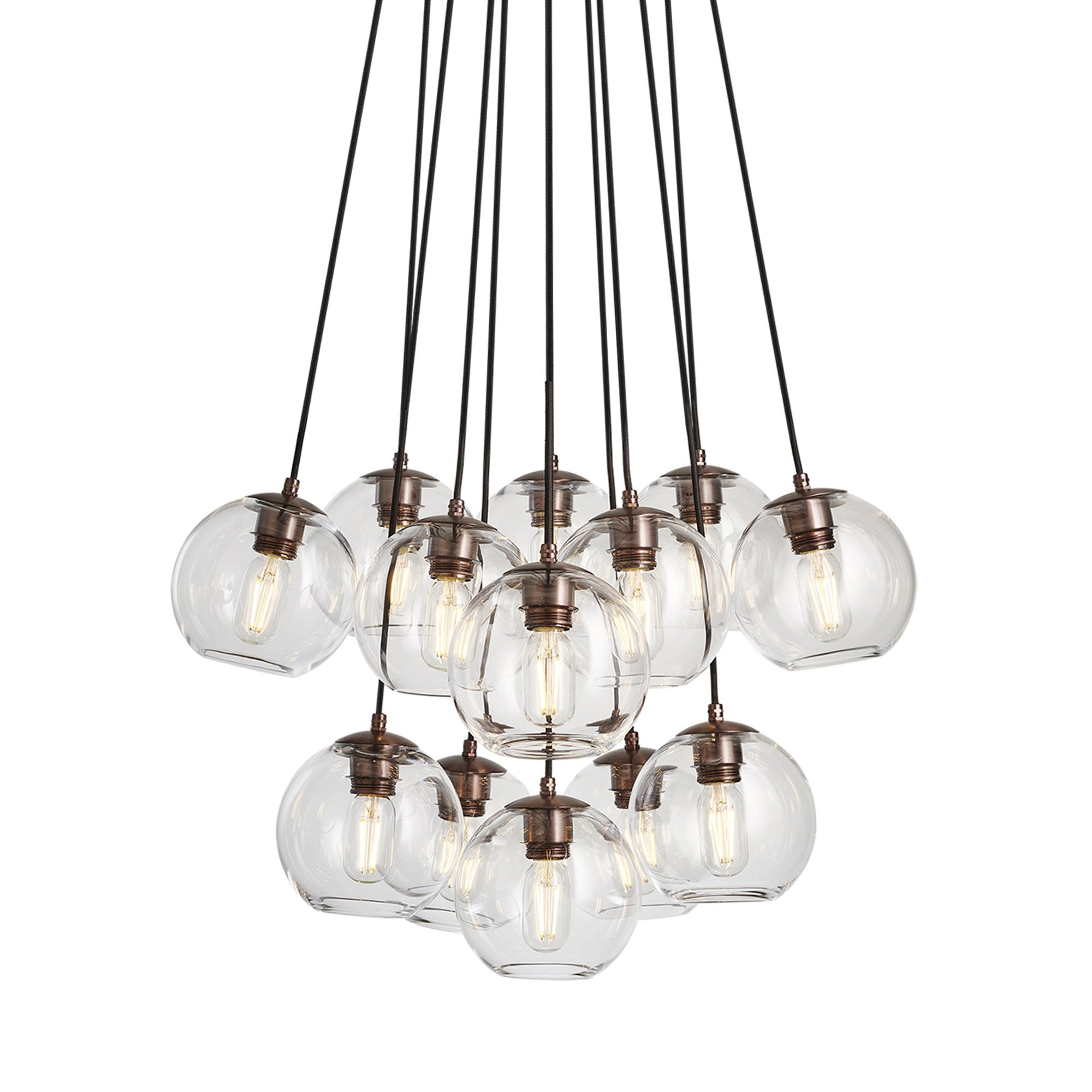 Preston Clear Glass Globe 13 Wire Cluster Lights in 7 Inch with Bronze Holder