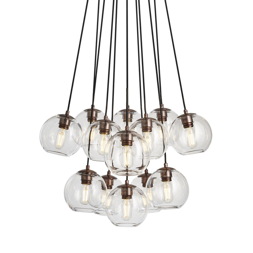 Preston Clear Glass Globe 13 Wire Cluster Lights in 7 Inch with Bronze Holder