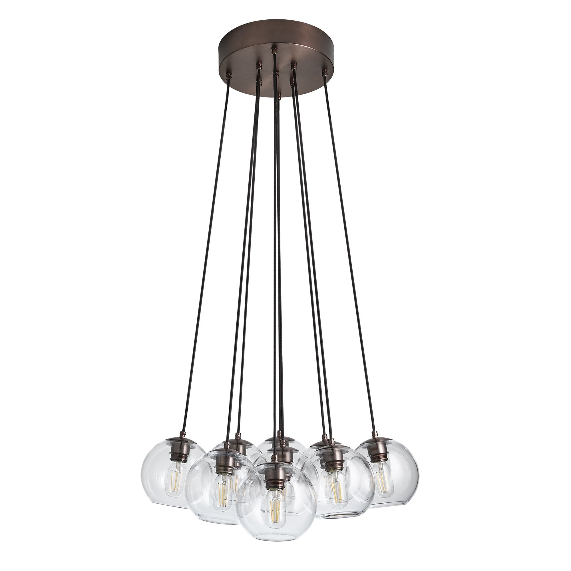 Preston Glass Globe 9 Wire Cluster Lights in 7 Inch with Bronze Holder