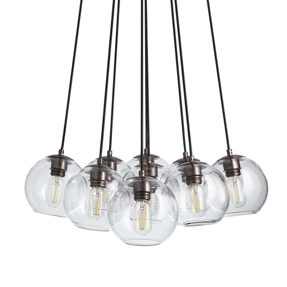 Preston Glass Globe 9 Wire Cluster Lights in 7 Inch with Bronze Holder