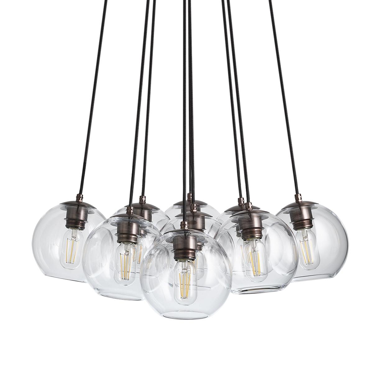 Preston Glass Globe 9 Wire Cluster Lights in 7 Inch with Bronze Holder