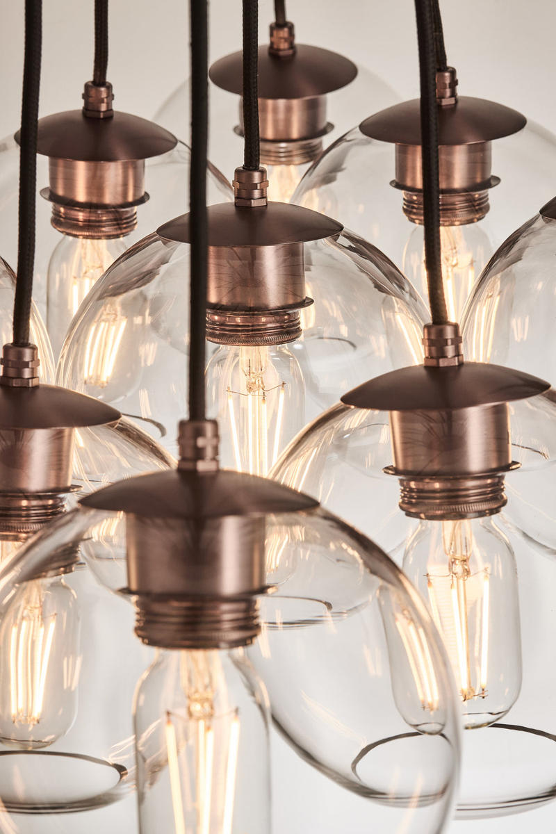 Preston Clear Glass Globe 13 Wire Cluster Lights in 7 Inch with Bronze Holder