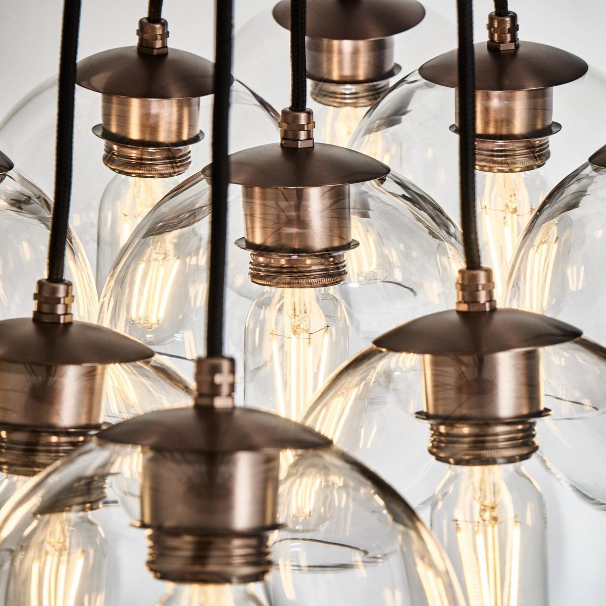 Preston Glass Globe 9 Wire Cluster Lights in 7 Inch with Bronze Holder