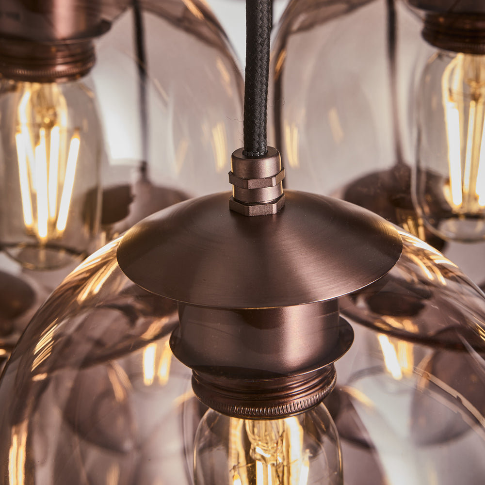 Preston Smoked Glass Globe 9 Wire Cluster Lights in 7 Inch with Bronze Holder