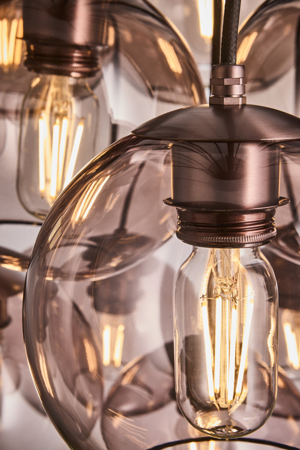 Preston Smoked Glass Globe 13 Wire Cluster Lights  in 7 Inch with Bronze Holder