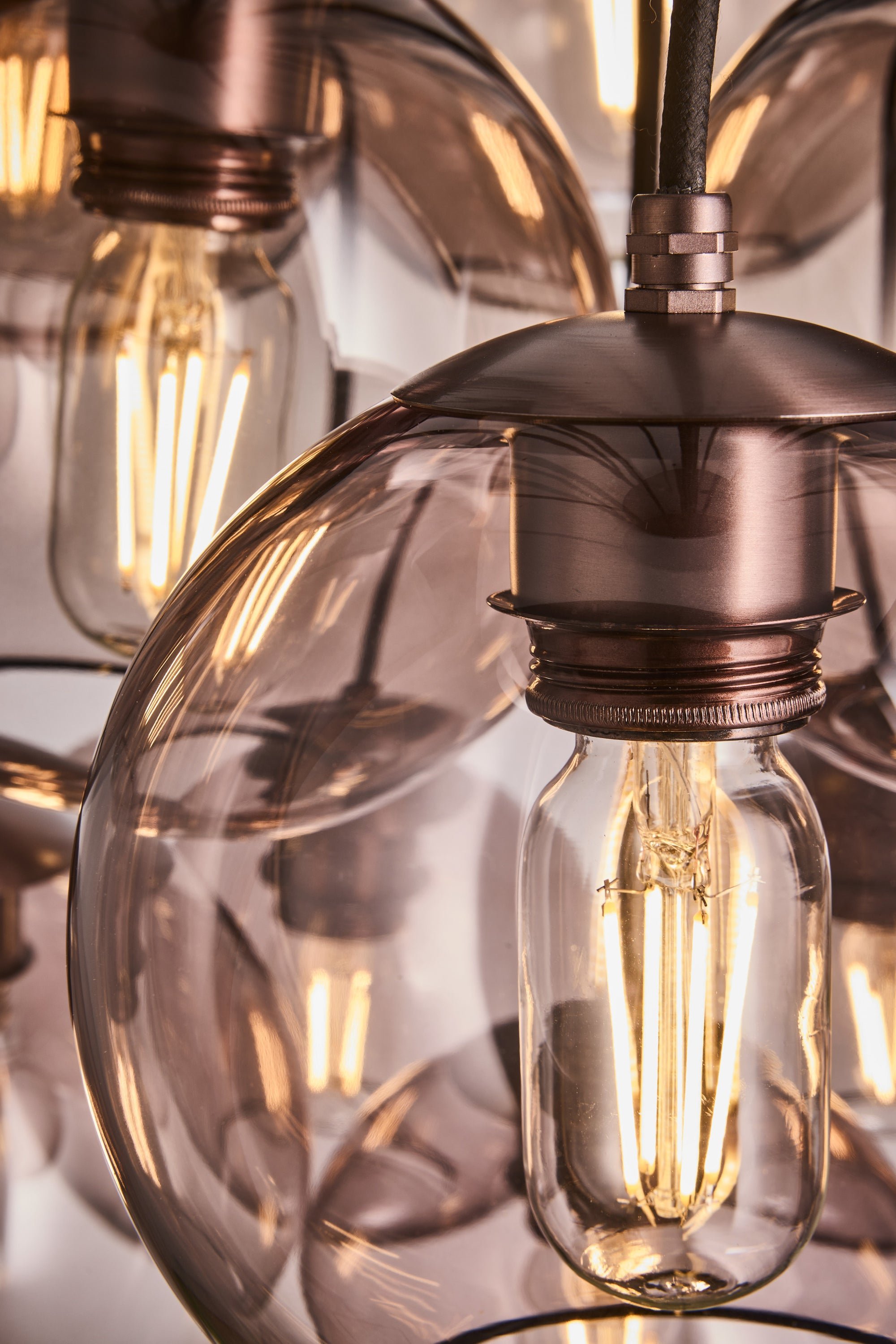Preston Smoked Glass Globe 13 Wire Cluster Lights  in 7 Inch with Bronze Holder