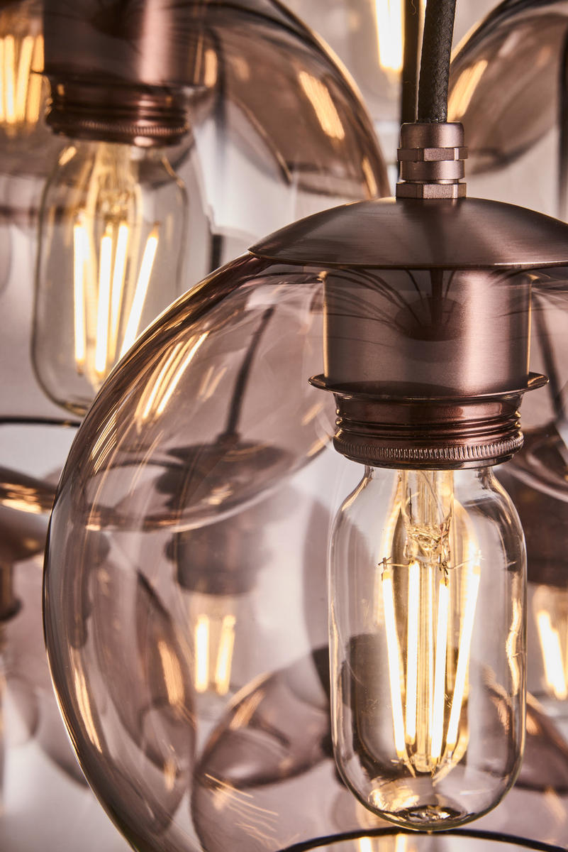 Preston Smoked Glass Globe 13 Wire Cluster Lights  in 7 Inch with Bronze Holder