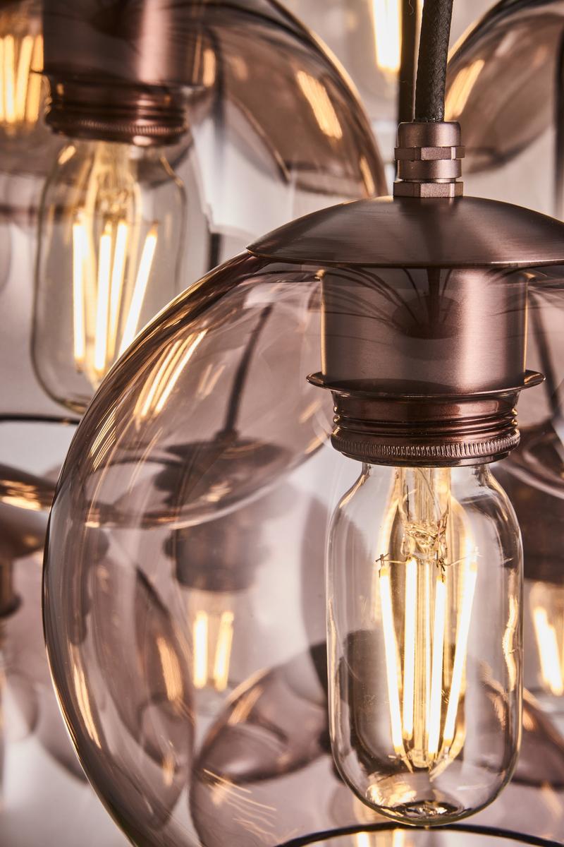 Preston Smoked Glass Globe 13 Wire Cluster Lights  in 7 Inch with Bronze Holder