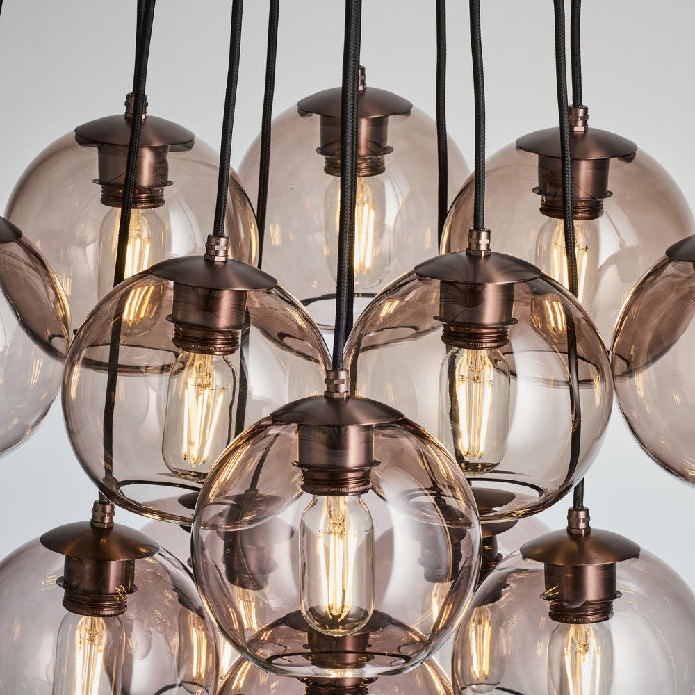 Preston Smoked Glass Globe 13 Wire Cluster Lights  in 7 Inch with Bronze Holder