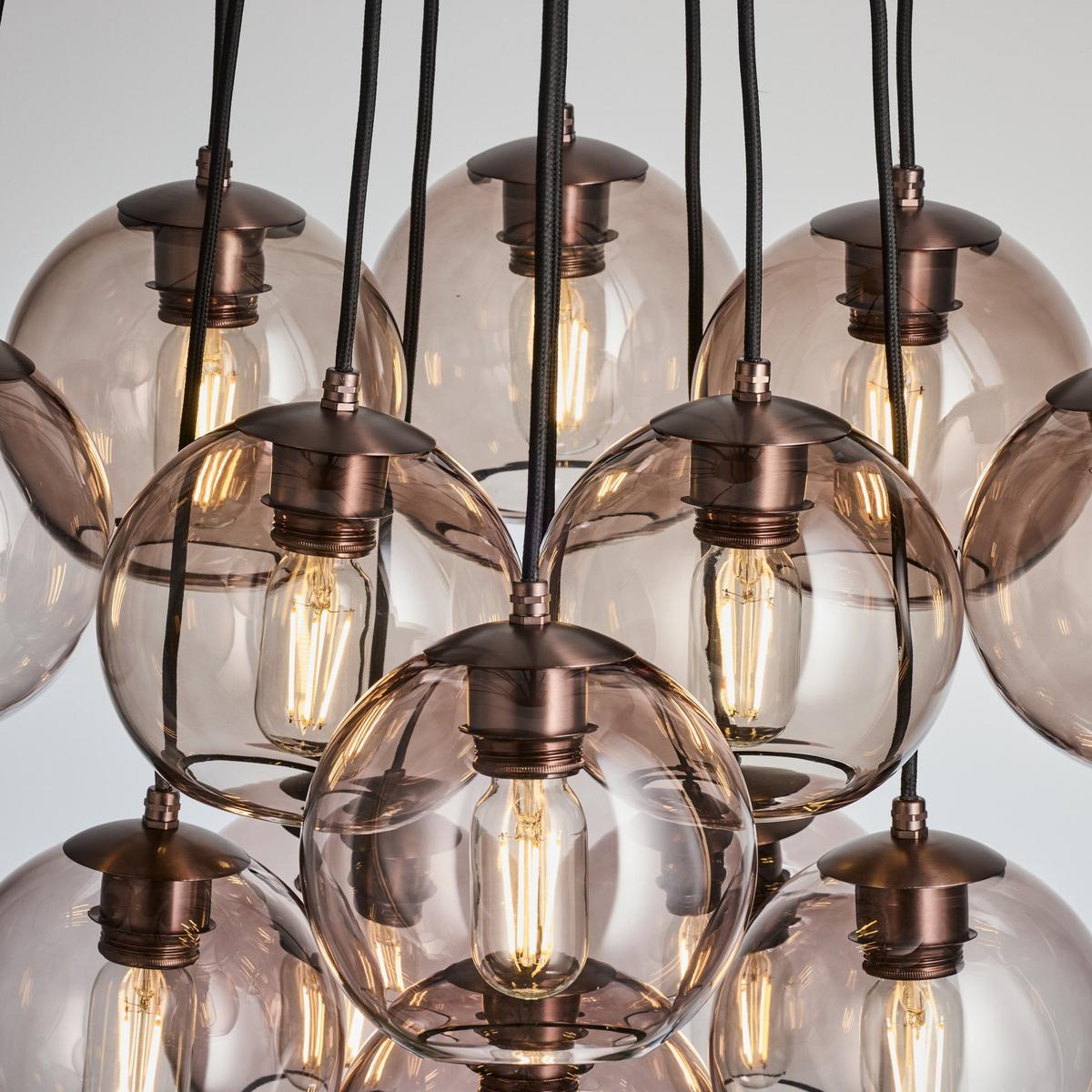 Preston Smoked Glass Globe 13 Wire Cluster Lights  in 7 Inch with Bronze Holder