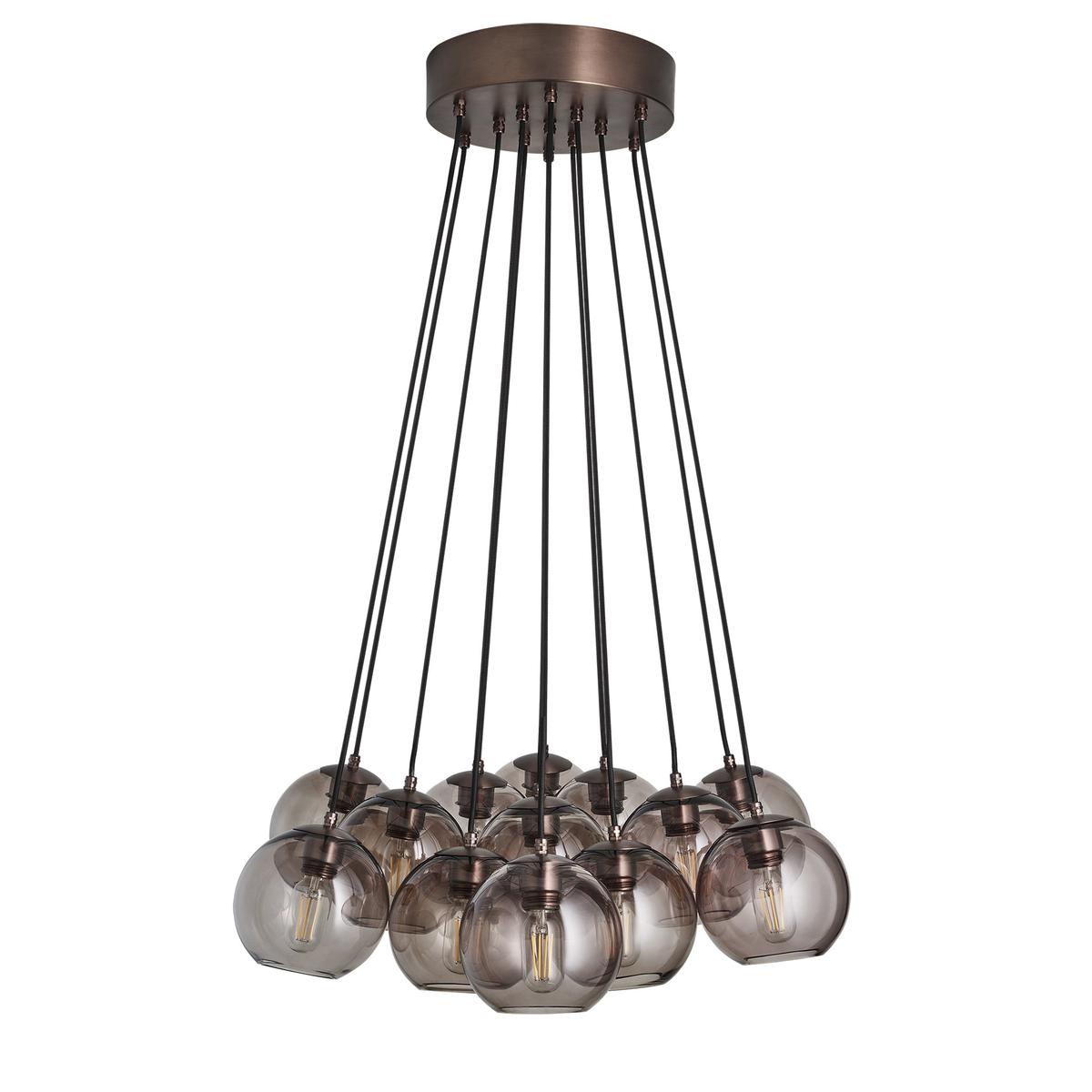 Preston Smoked Glass Globe 13 Wire Cluster Lights  in 7 Inch with Bronze Holder