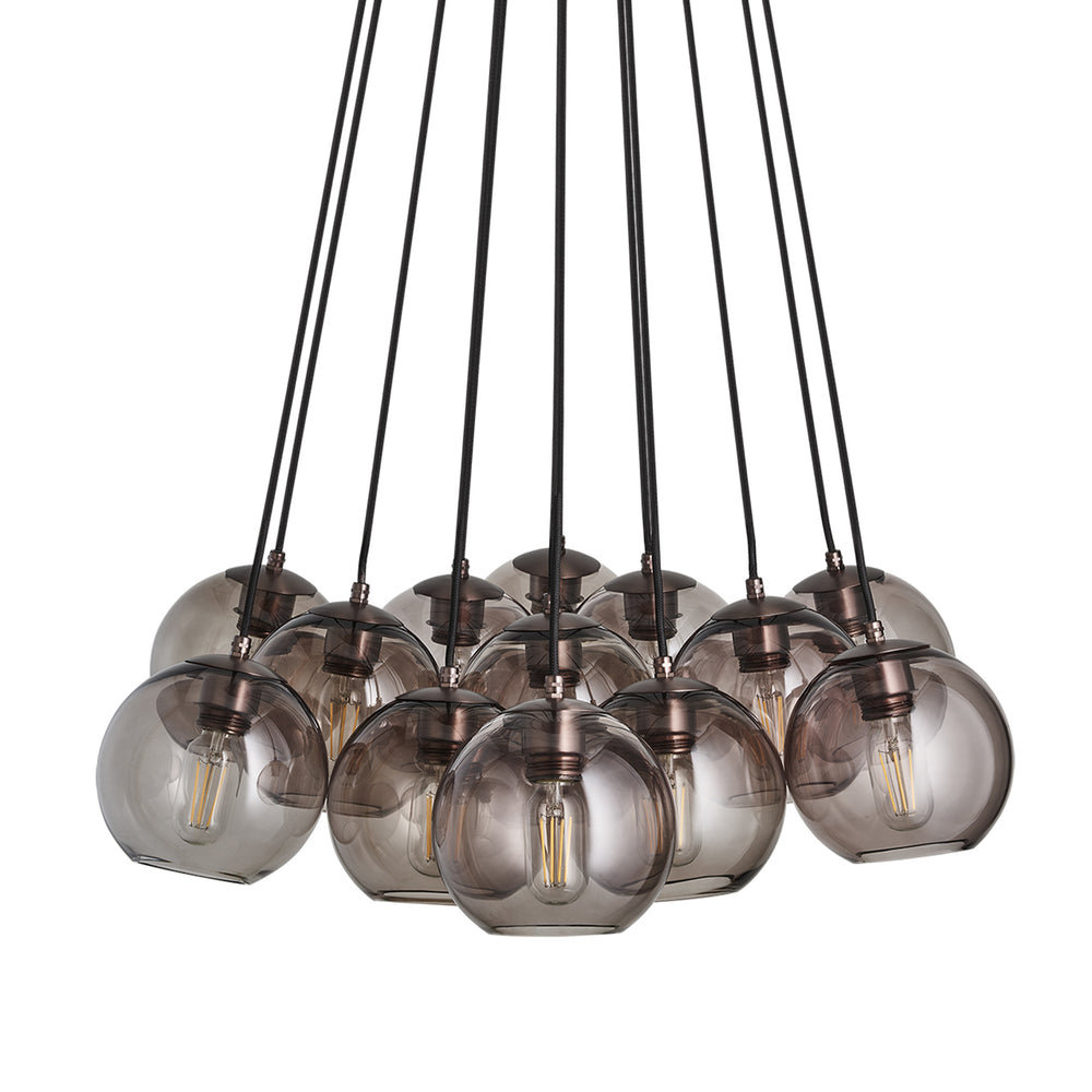 Preston Smoked Glass Globe 13 Wire Cluster Lights  in 7 Inch with Bronze Holder
