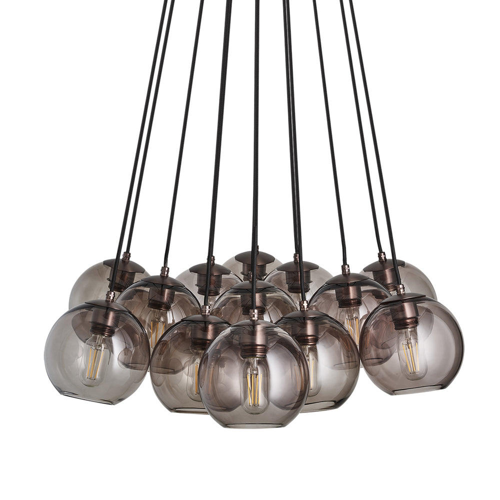 Preston Smoked Glass Globe 13 Wire Cluster Lights  in 7 Inch with Bronze Holder