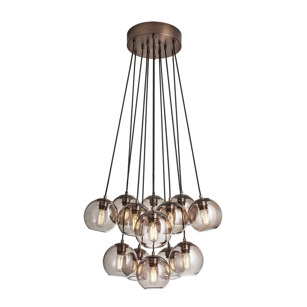 Preston Smoked Glass Globe 13 Wire Cluster Lights  in 7 Inch with Bronze Holder