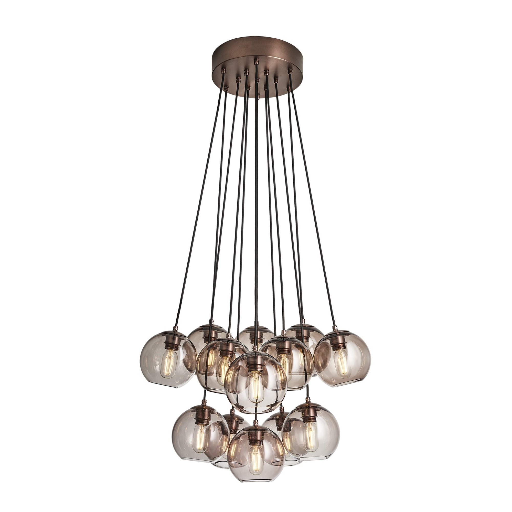 Preston Smoked Glass Globe 13 Wire Cluster Lights  in 7 Inch with Bronze Holder