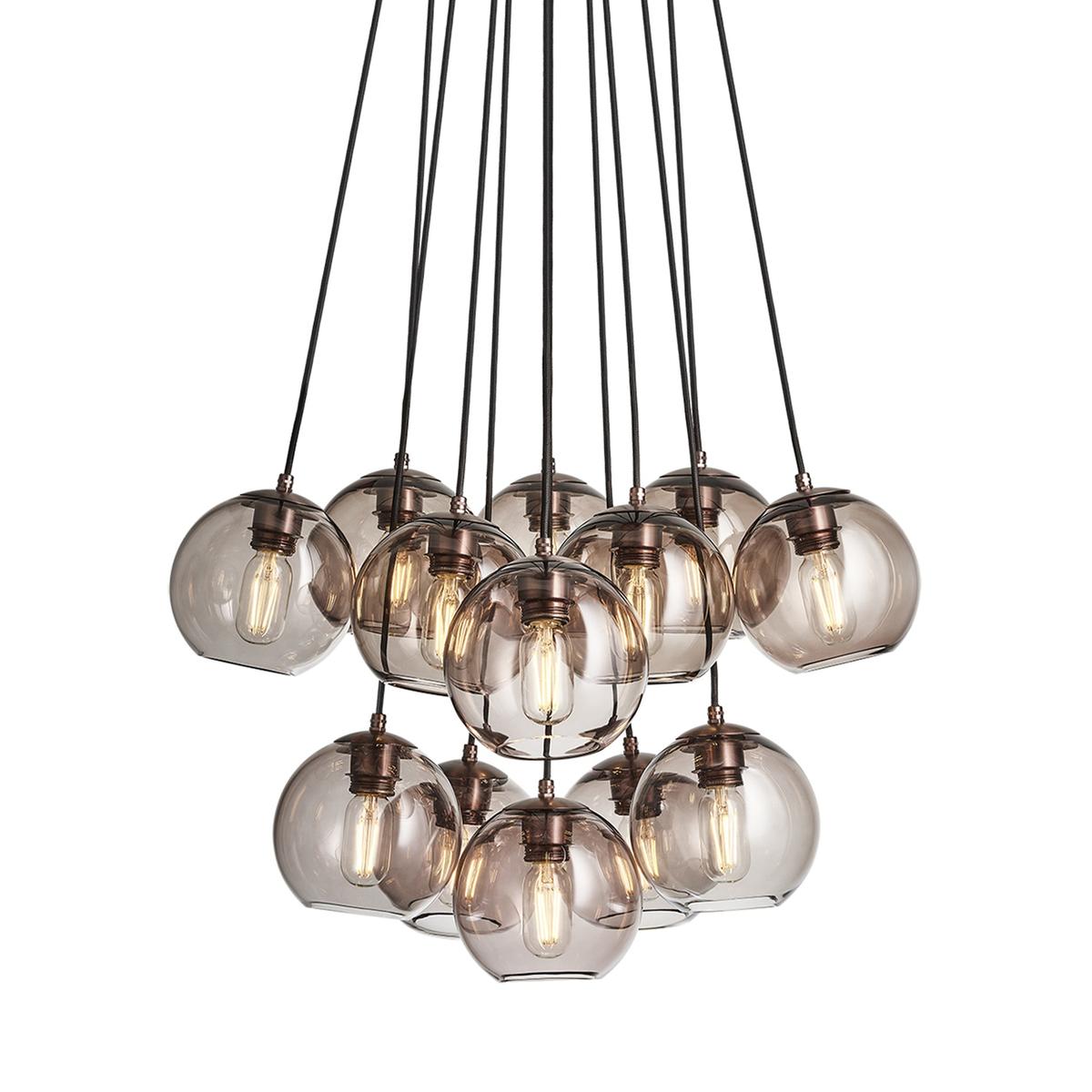 Preston Smoked Glass Globe 13 Wire Cluster Lights  in 7 Inch with Bronze Holder