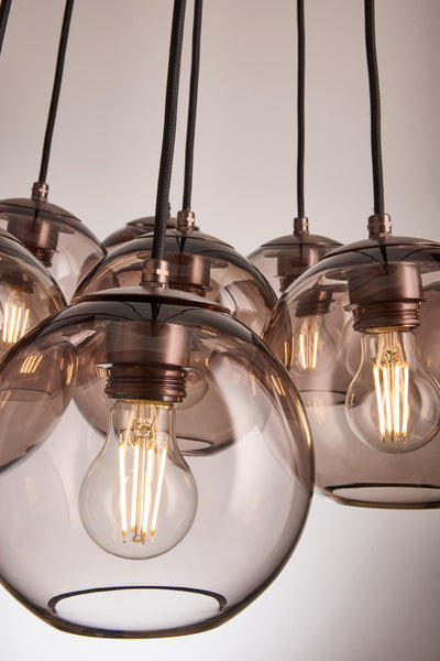 Preston Smoked Glass Globe 9 Wire Cluster Lights in 7 Inch with Bronze Holder