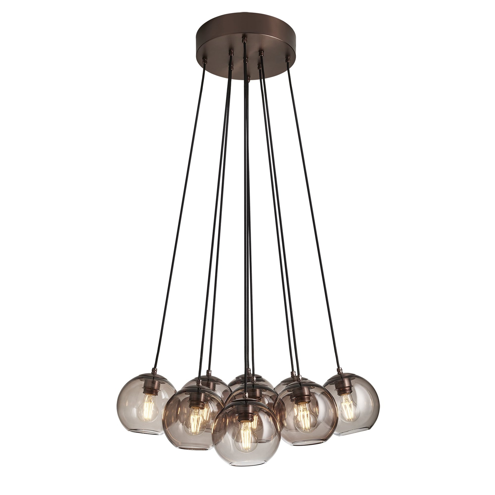 Preston Smoked Glass Globe 9 Wire Cluster Lights in 7 Inch with Bronze Holder