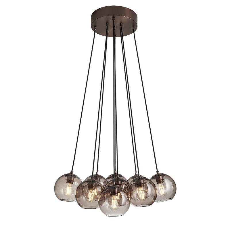 Preston Smoked Glass Globe 9 Wire Cluster Lights in 7 Inch with Bronze Holder