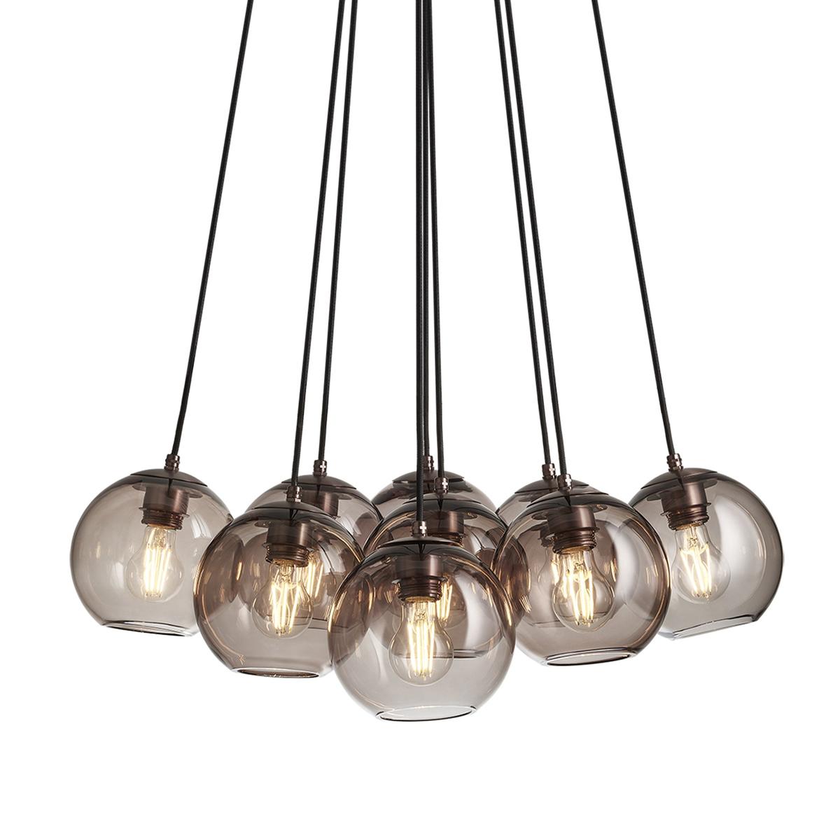 Preston Smoked Glass Globe 9 Wire Cluster Lights in 7 Inch with Bronze Holder