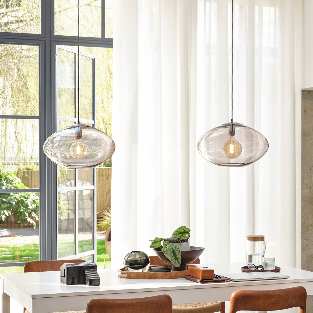Preston Smoked Glass Oval Pendant Light