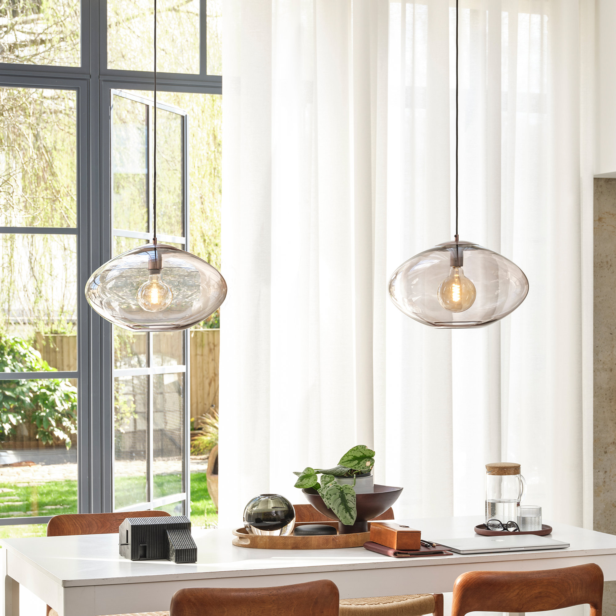 Preston Smoked Glass Oval Pendant Light