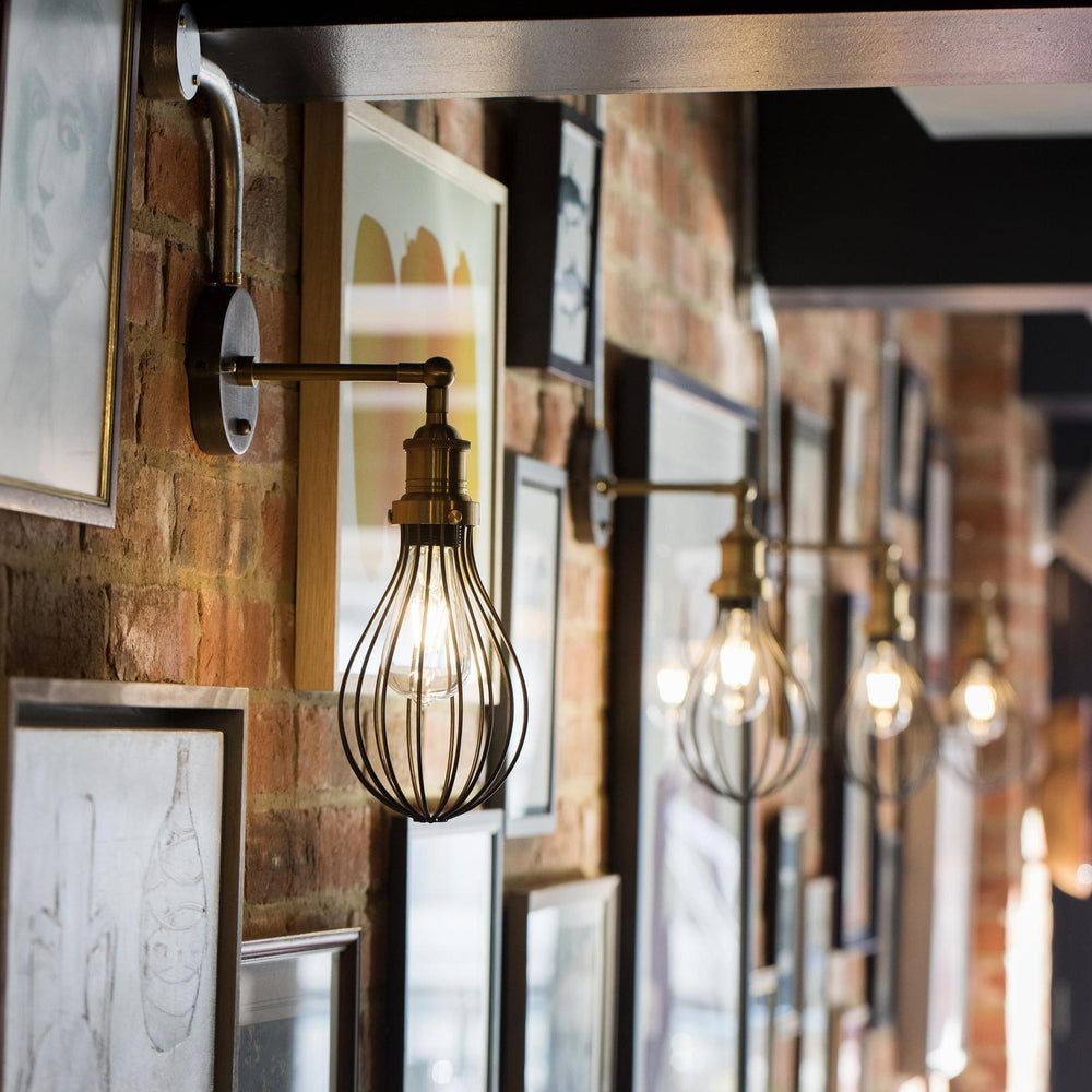 Pewter Brooklyn Balloon Cage Wall Light in 6 Inch with Brass Holder, Product Code is BR-BCWL6-P-BH