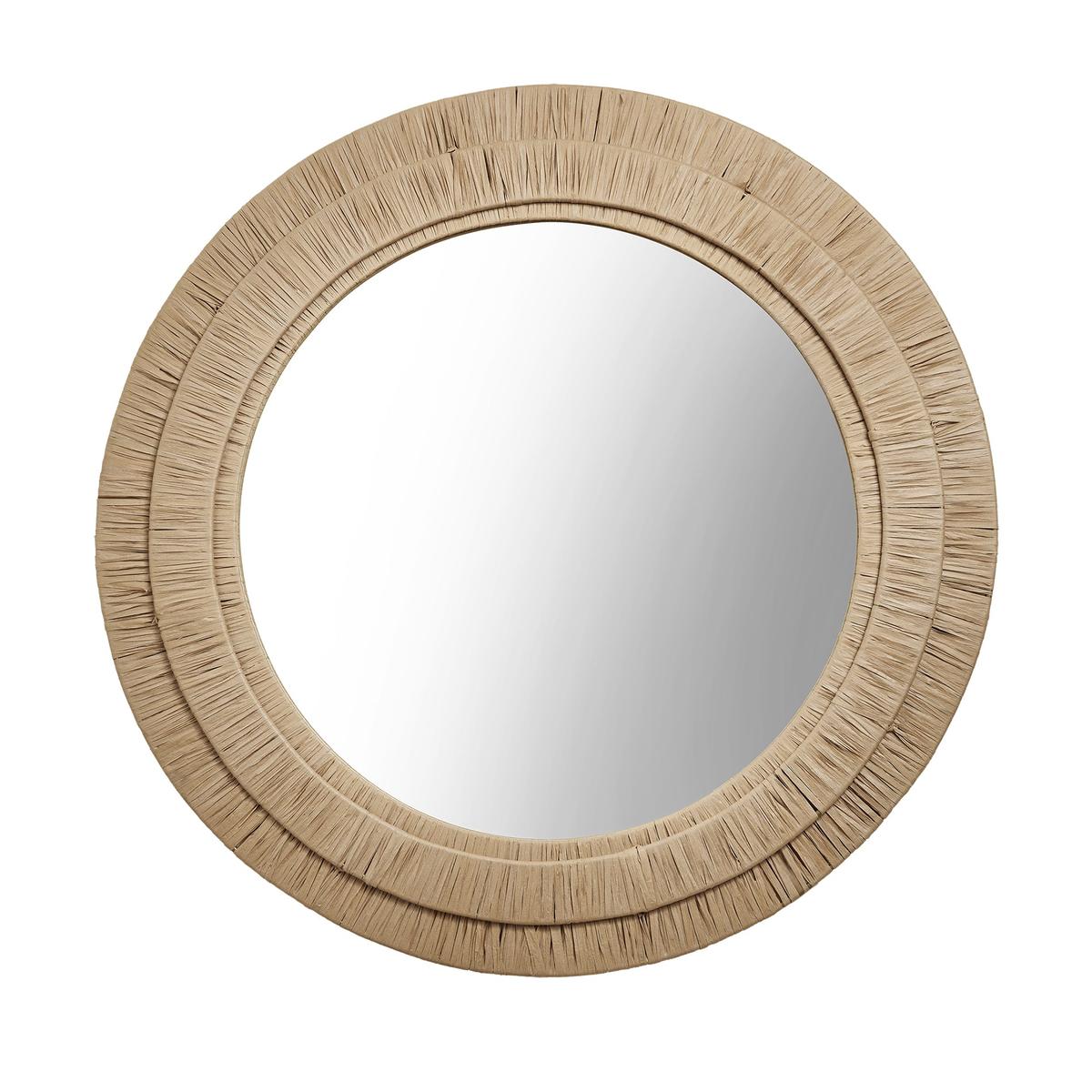 Raffia Round Wall Mirror in 33 Inch Natural finish