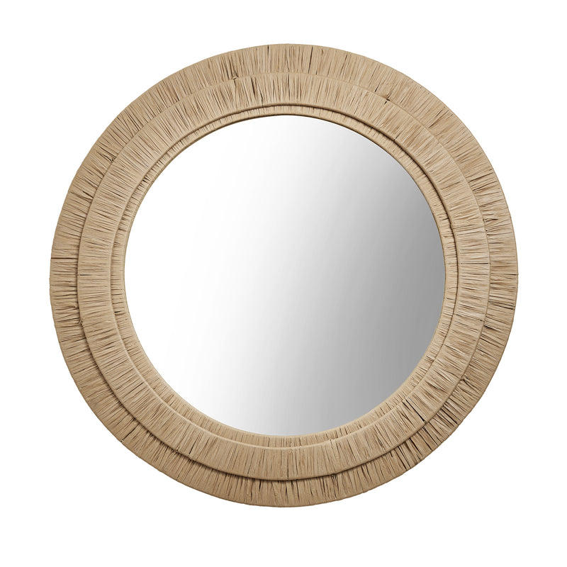 Raffia Round Wall Mirror in 33 Inch Natural finish