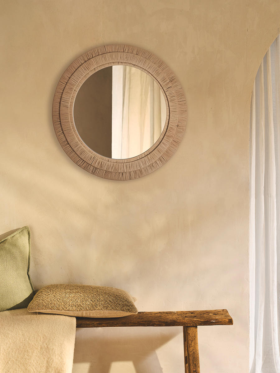 Raffia Round Wall Mirror in 33 Inch Natural finish